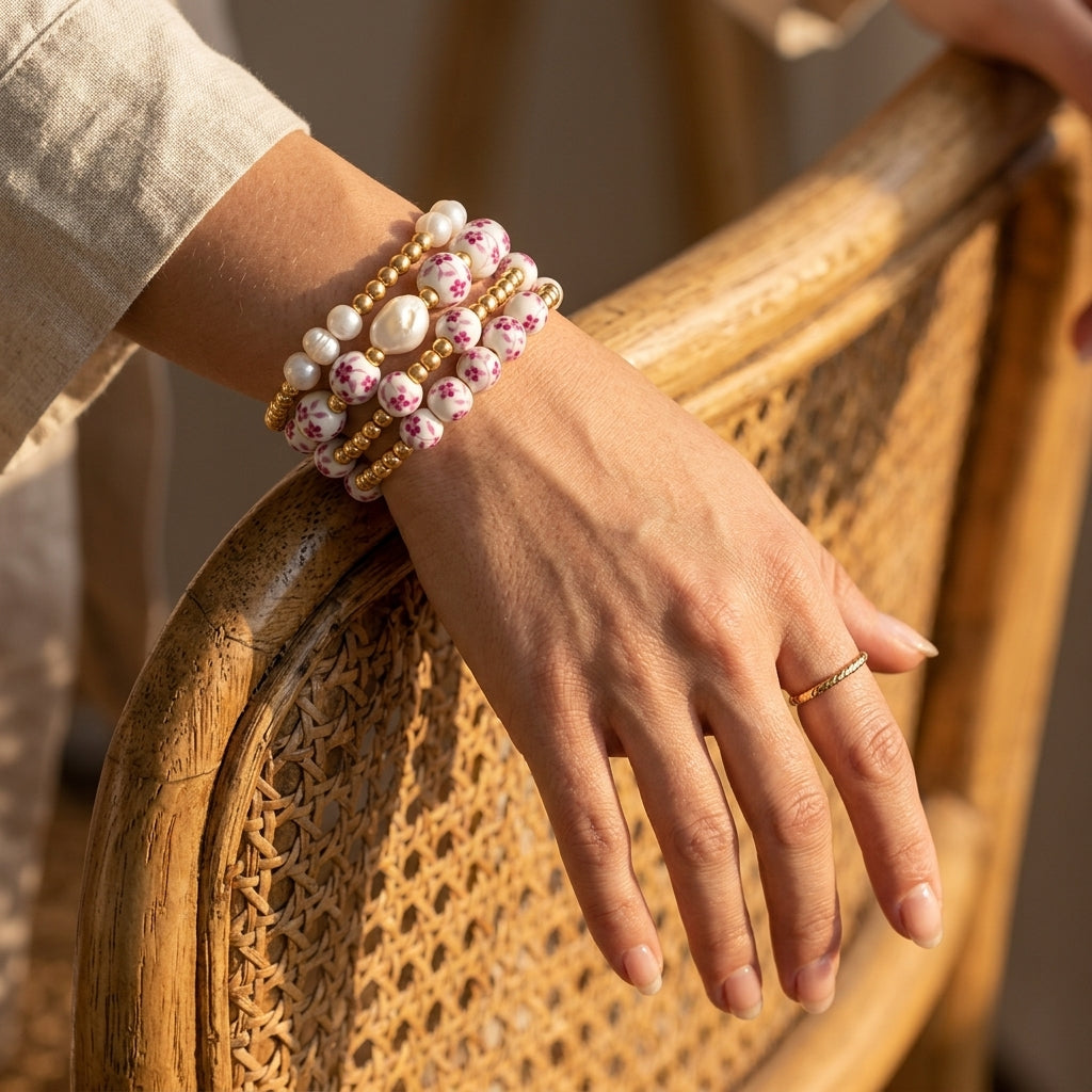 Conjunto de pulseras Porcelain Garden Rose Blossom