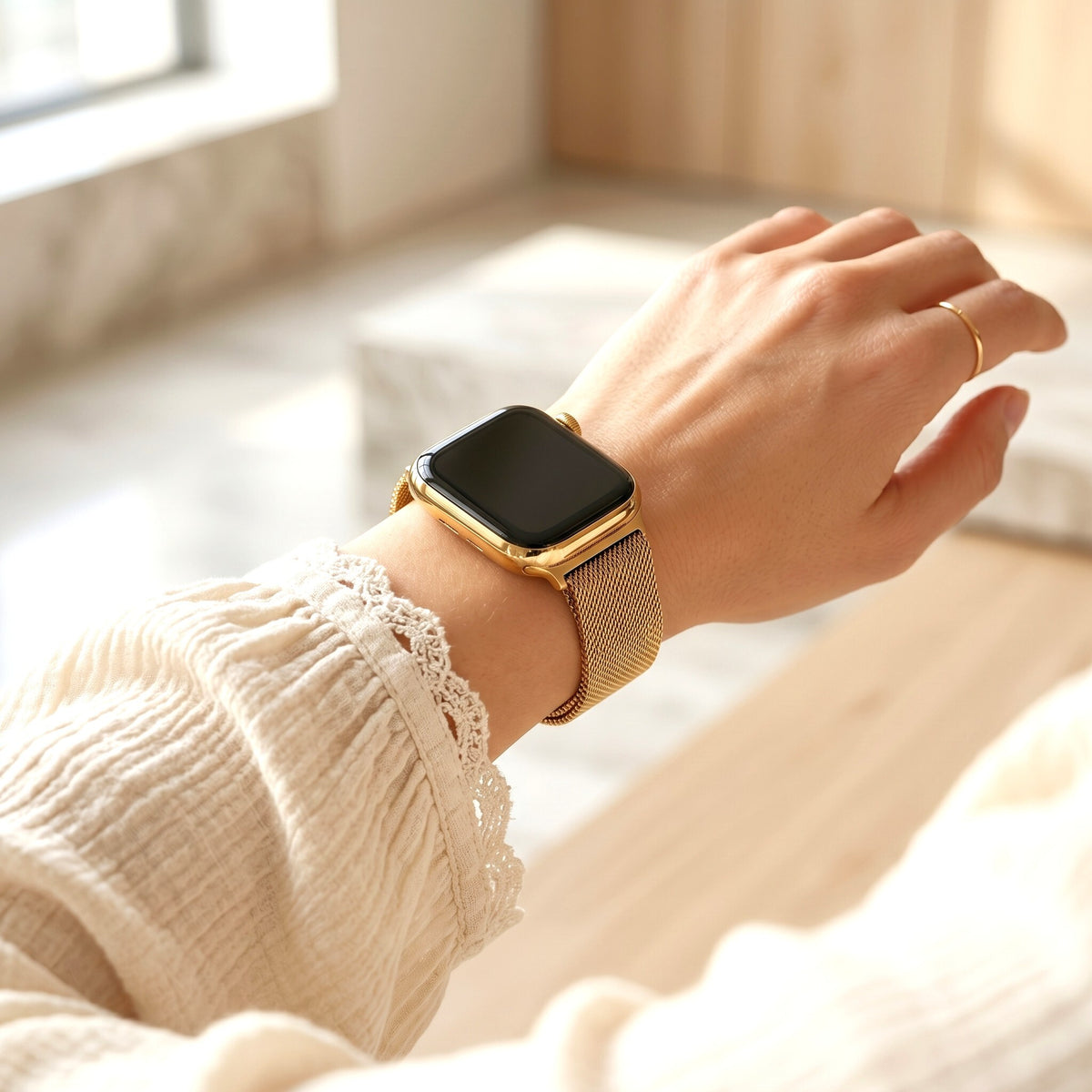 Correa elástica de lujo de acero dorado para Apple Watch