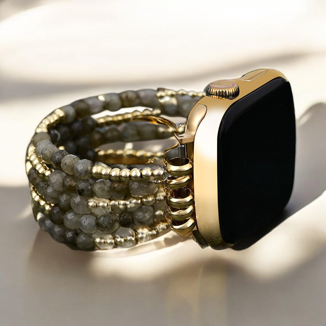 Correa elástica Apple Watch en color dorado y perlado