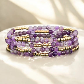 Conjunto de Pulsera Amatista Violeta Dorada