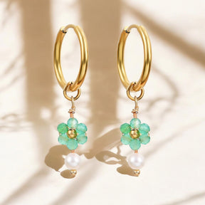 Pendientes de aro de ágata y perla Golden Grace