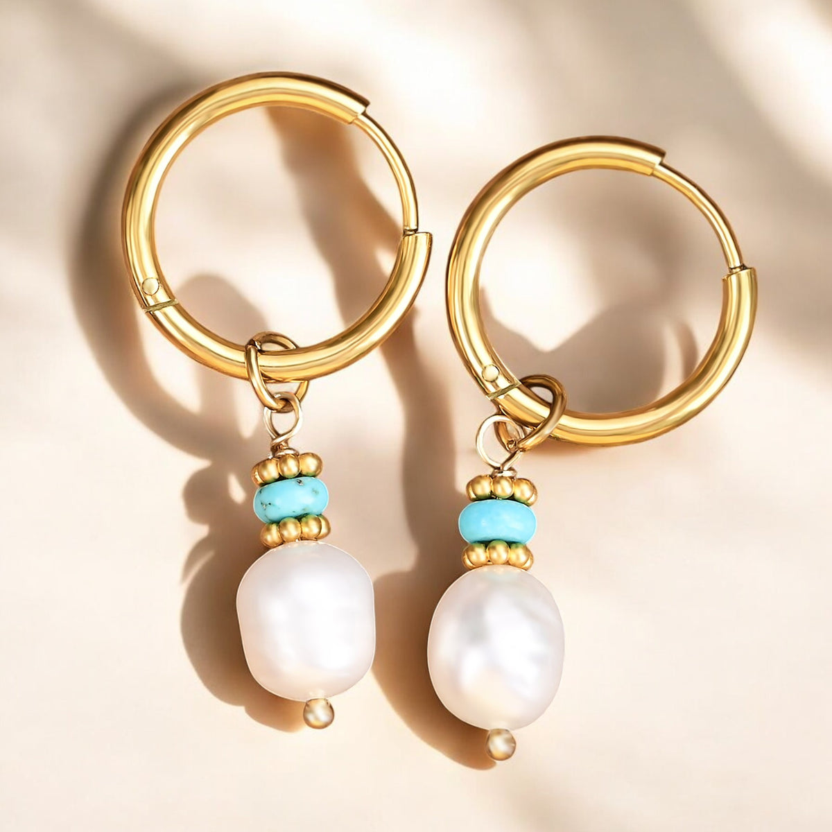 Pendientes de aro de ágata y perla Golden Grace