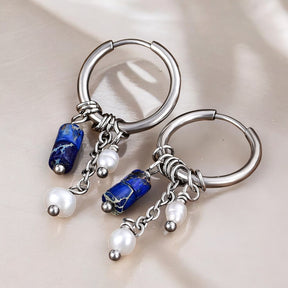 Pendientes de aro de ágata y perla Golden Grace