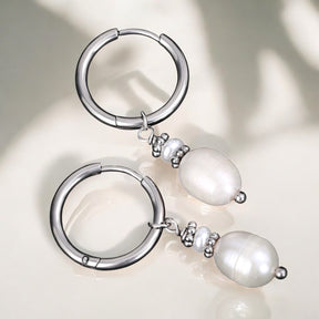 Pendientes de aro Elegancia Perla Plateada