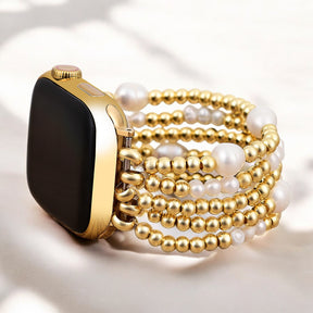 Correa elástica Apple Watch en color dorado y perlado