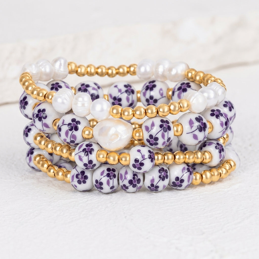 Conjunto de pulseras Porcelain Garden Violet Bloom