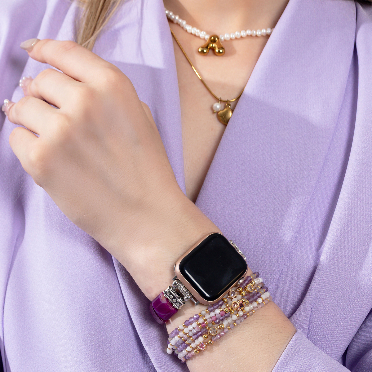 Correa elástica de ágata aura amatista para Apple Watch