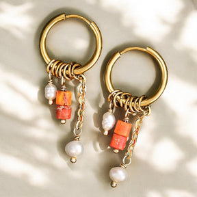 Pendientes de aro con gota de flor de aventurina dorada