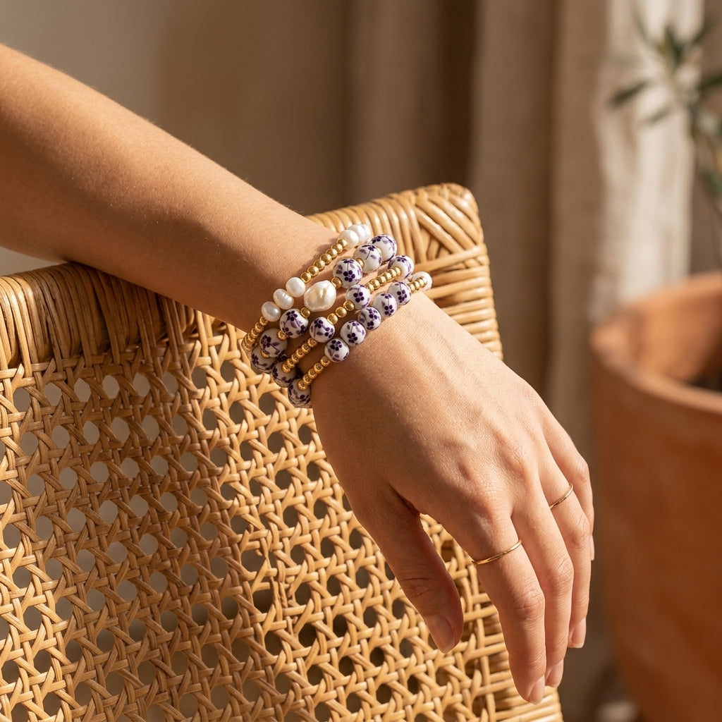 Conjunto de pulseras Porcelain Garden Violet Bloom