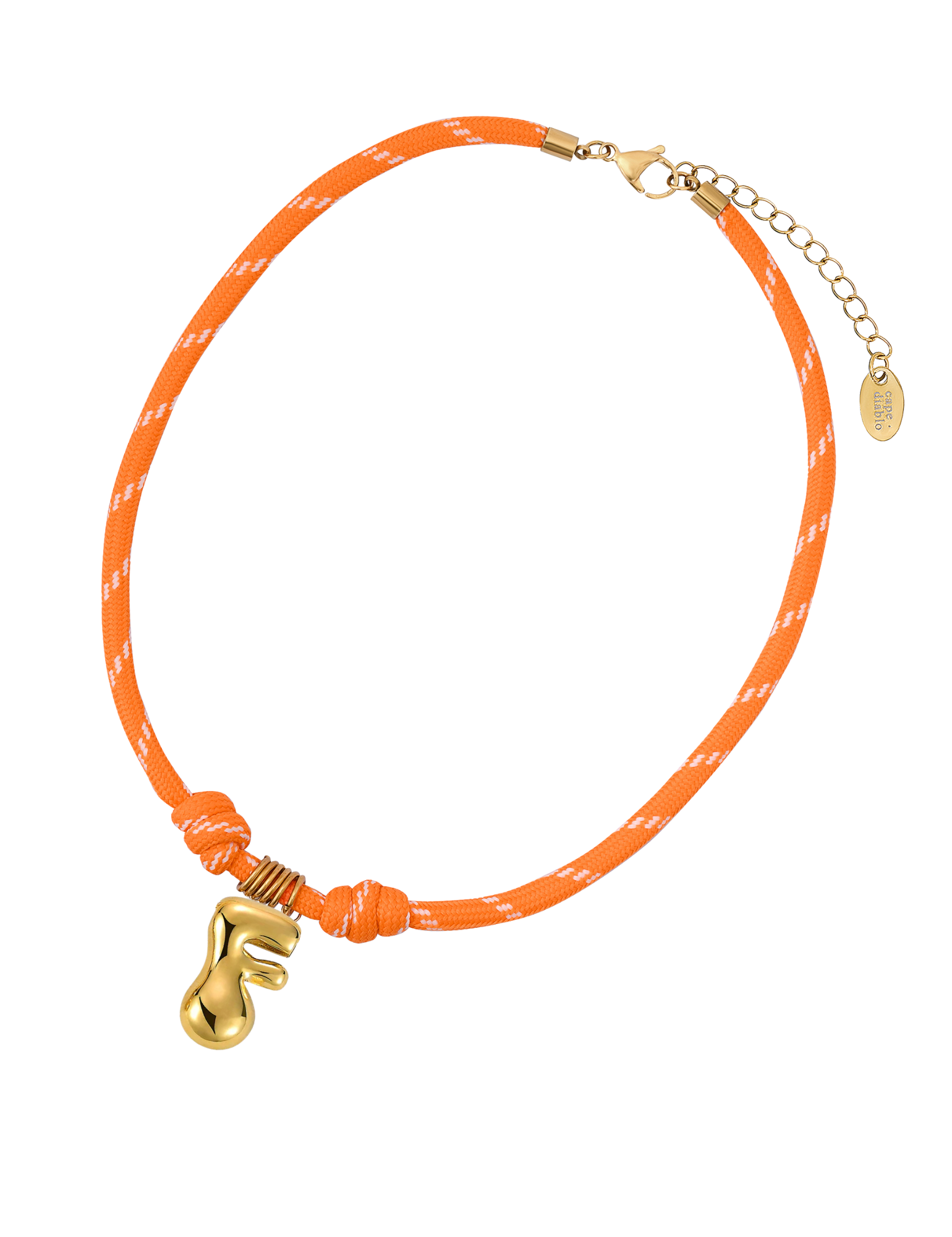 Collar de cuerda con letras burbuja doradas