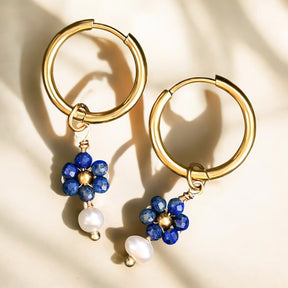 Pendientes de aro con perla Lapis Blossom