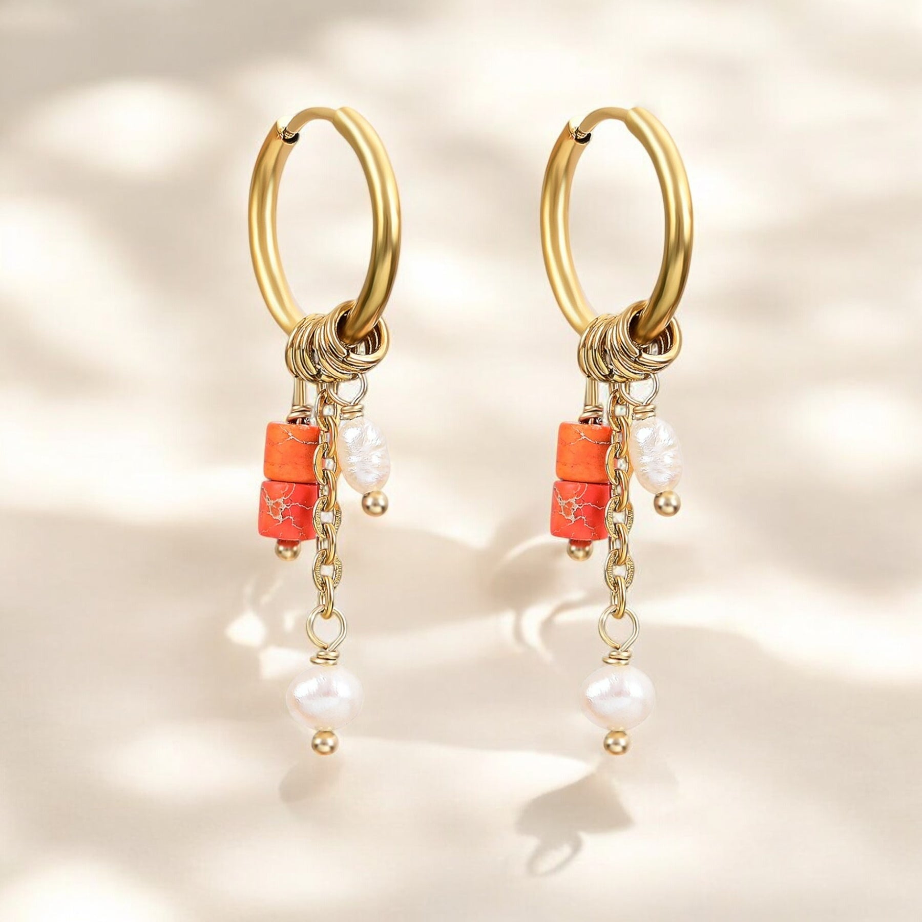 Pendientes de aro con gota de flor de aventurina dorada