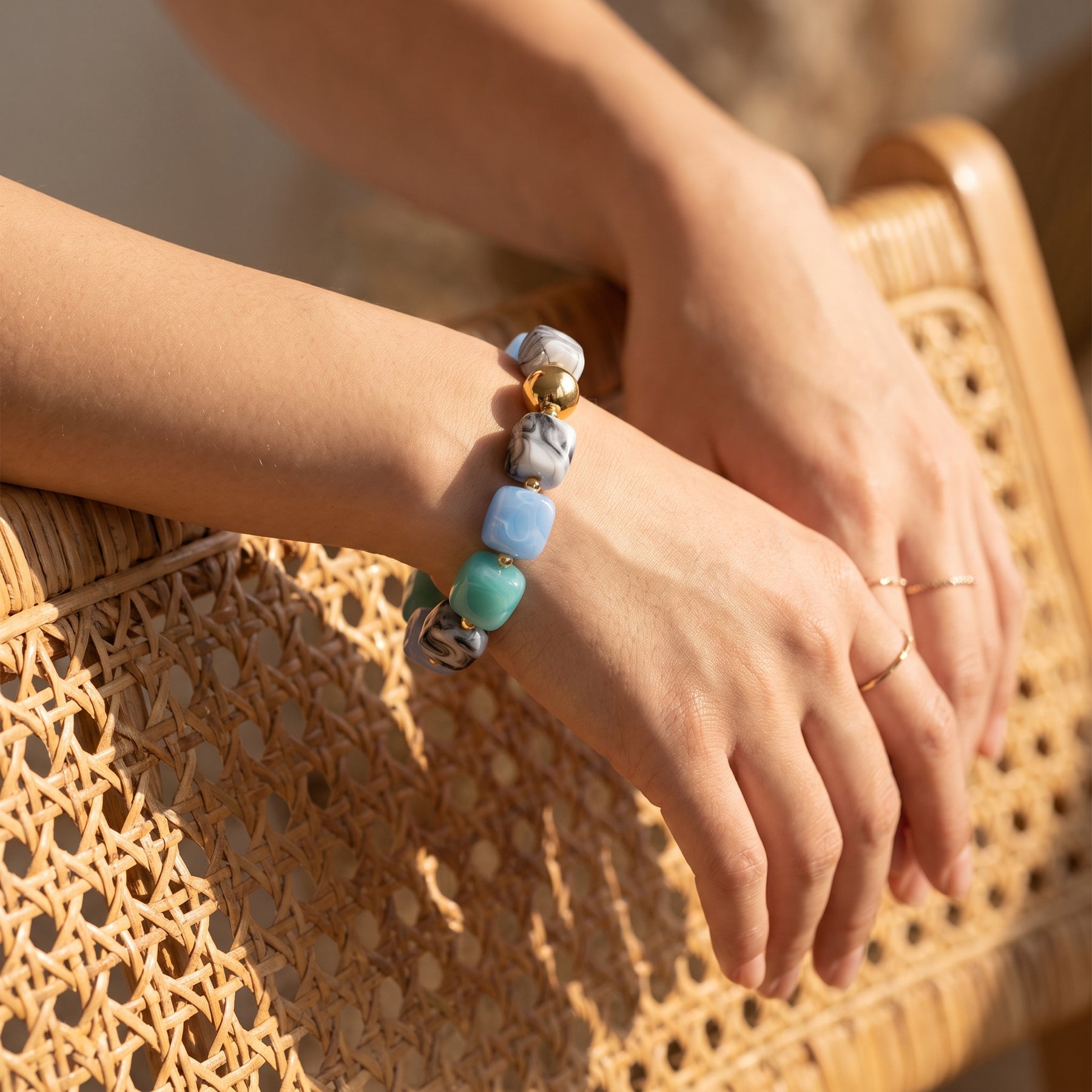 Pulsera gruesa de cuentas variadas Ocean Mist