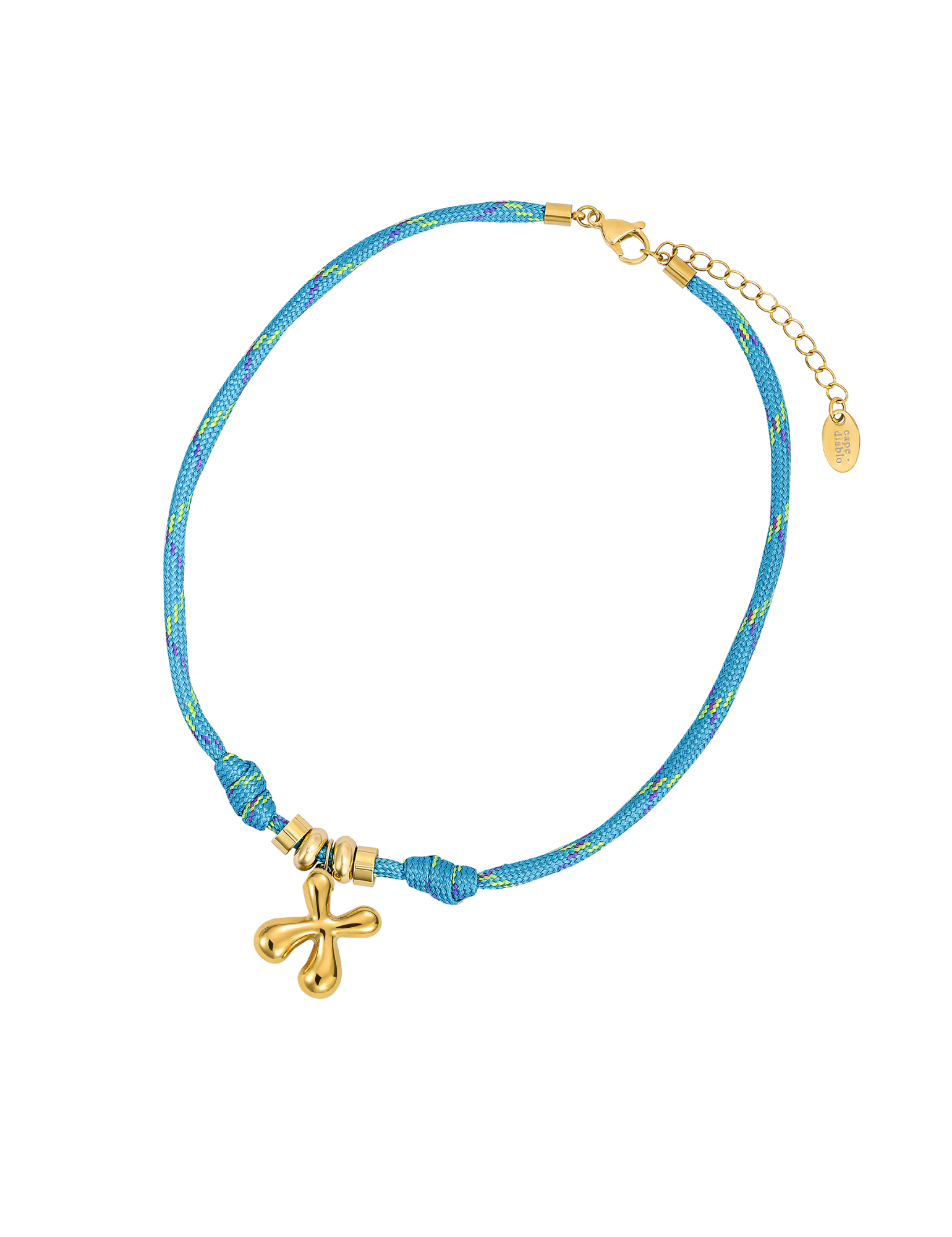 Collar de cuerda con letras burbuja doradas