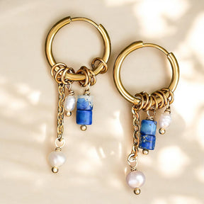 Pendientes de aro de ágata y perla Golden Grace