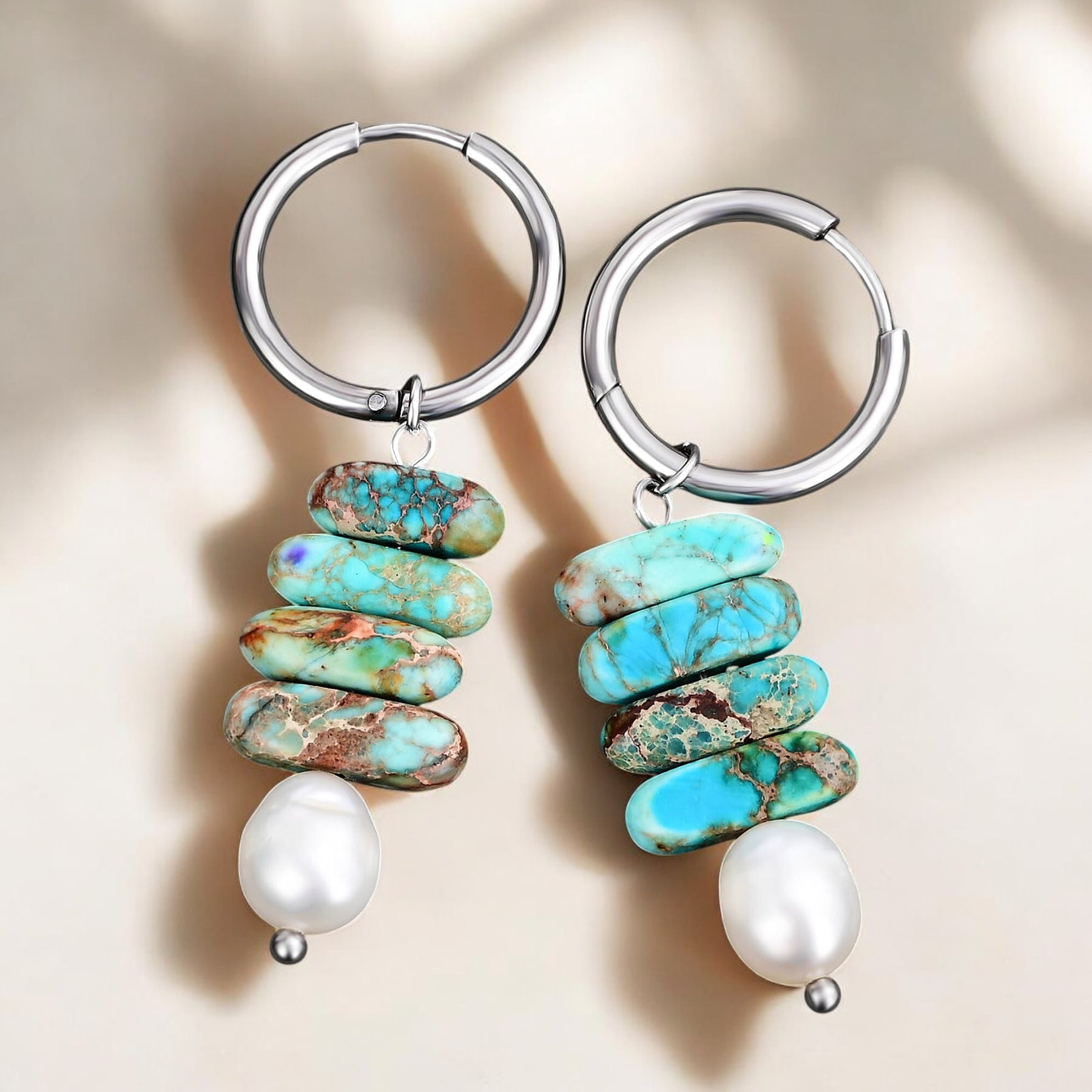 Pendientes de aro Ocean Bliss Pearl y Jaspe Turquesa