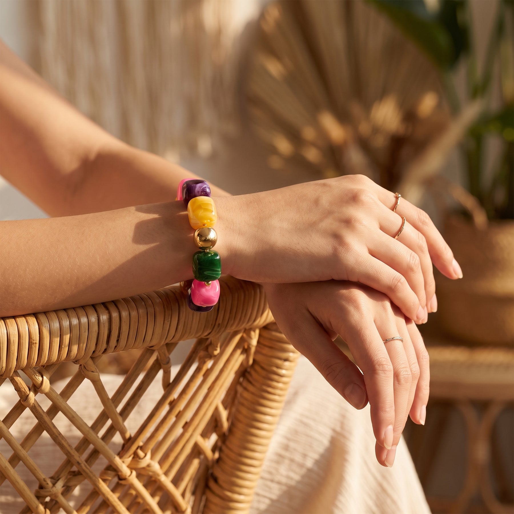 Pulsera gruesa de cuentas mixtas Golden Tropics