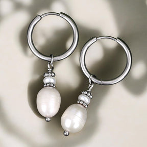 Pendientes de aro Elegancia Perla Plateada