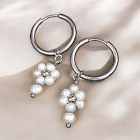 Pendientes de aro de ágata y perla Golden Grace