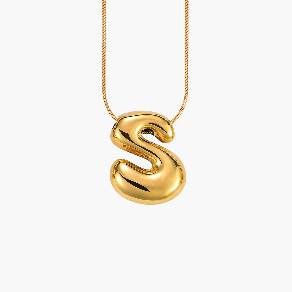 Collar con inicial en letra burbuja de brillo dorado