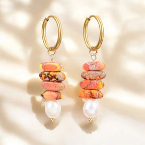 Aros Colgantes de Perla Ocean Bliss y Jaspe Aventurina