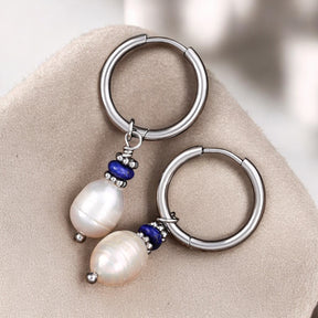 Pendientes de aro con perlas de lapislázuli plateado