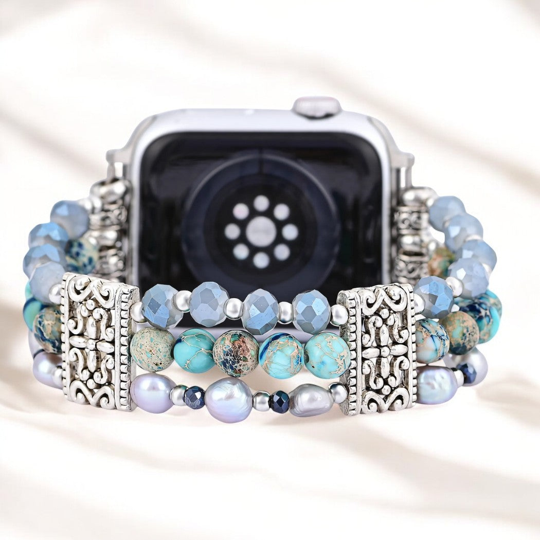 Correa artesanal de jaspe nómada elástica para Apple Watch