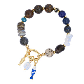 Pulsera con encanto de ola de labradorita