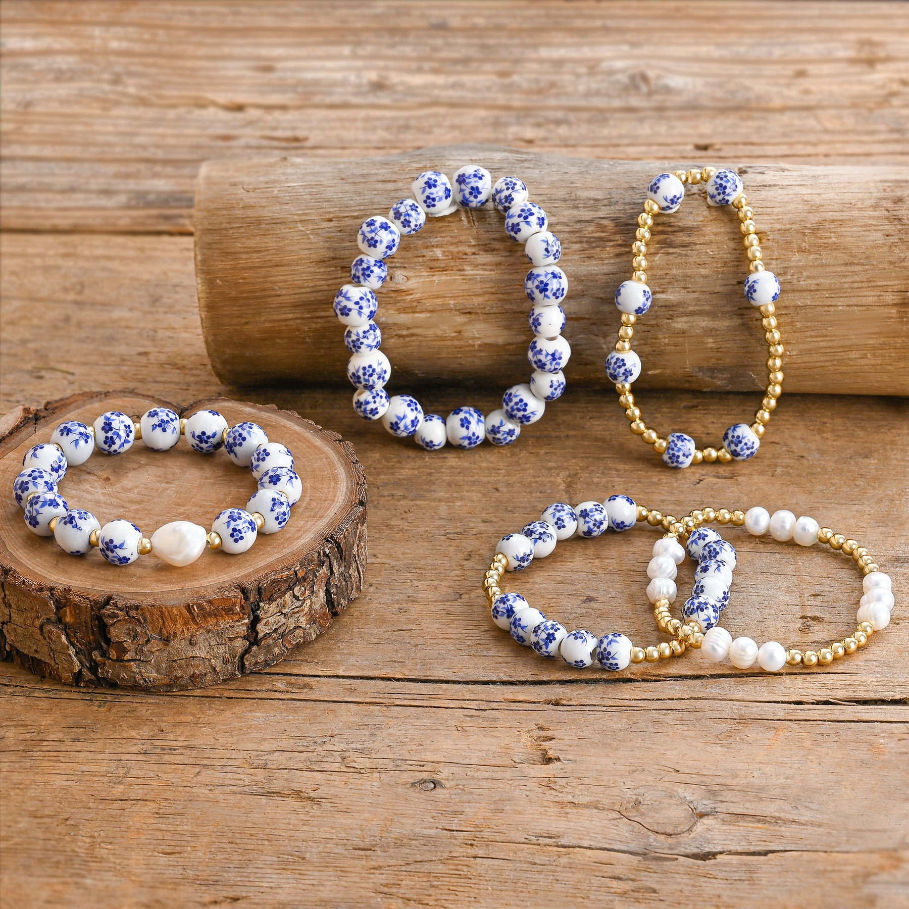 Pulsera de perlas flor de azur