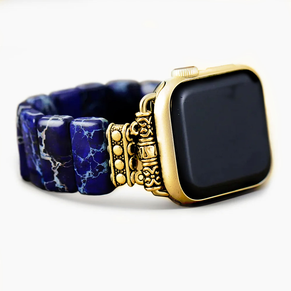 Correa elástica de jaspe tibetano azul marino oscuro para Apple Watch