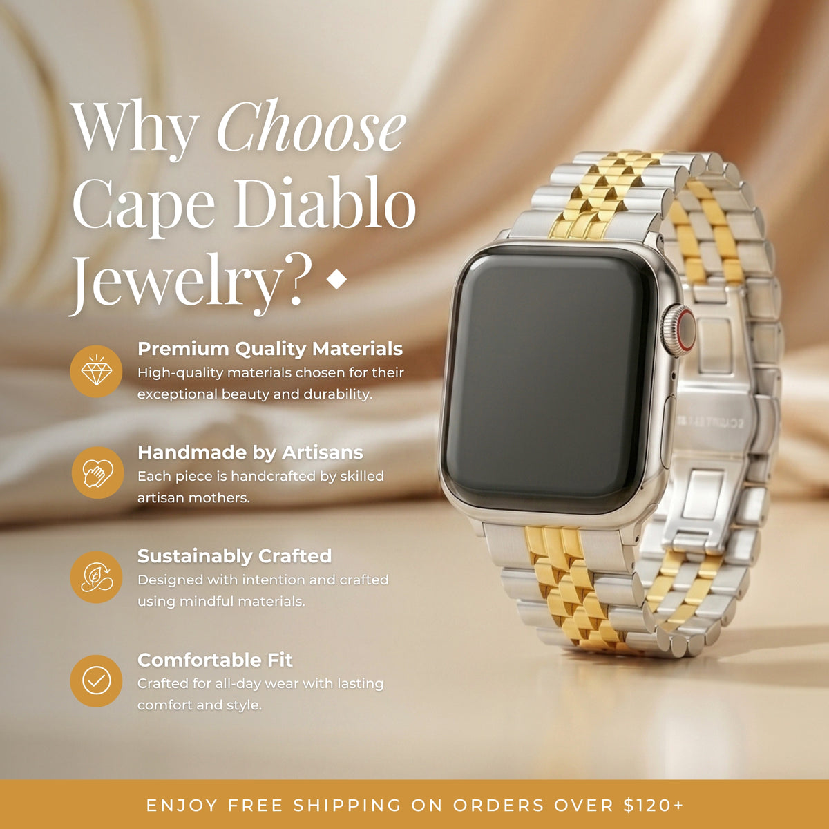 Correa de lujo curva dorada para Apple Watch