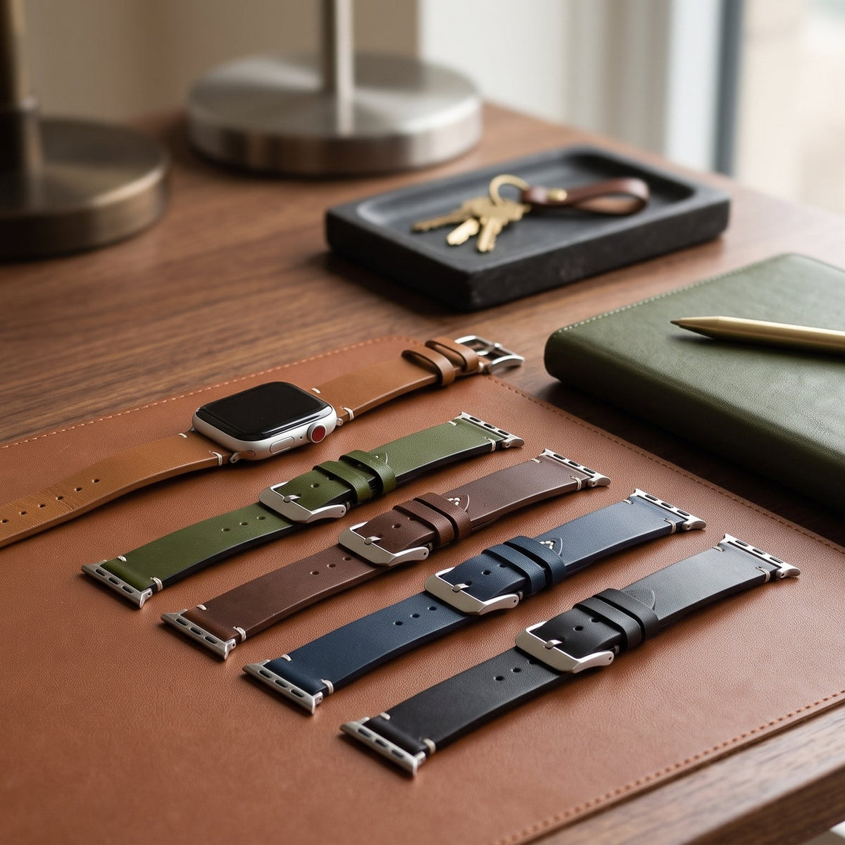 Correa de cuero verde para Apple Watch para hombre