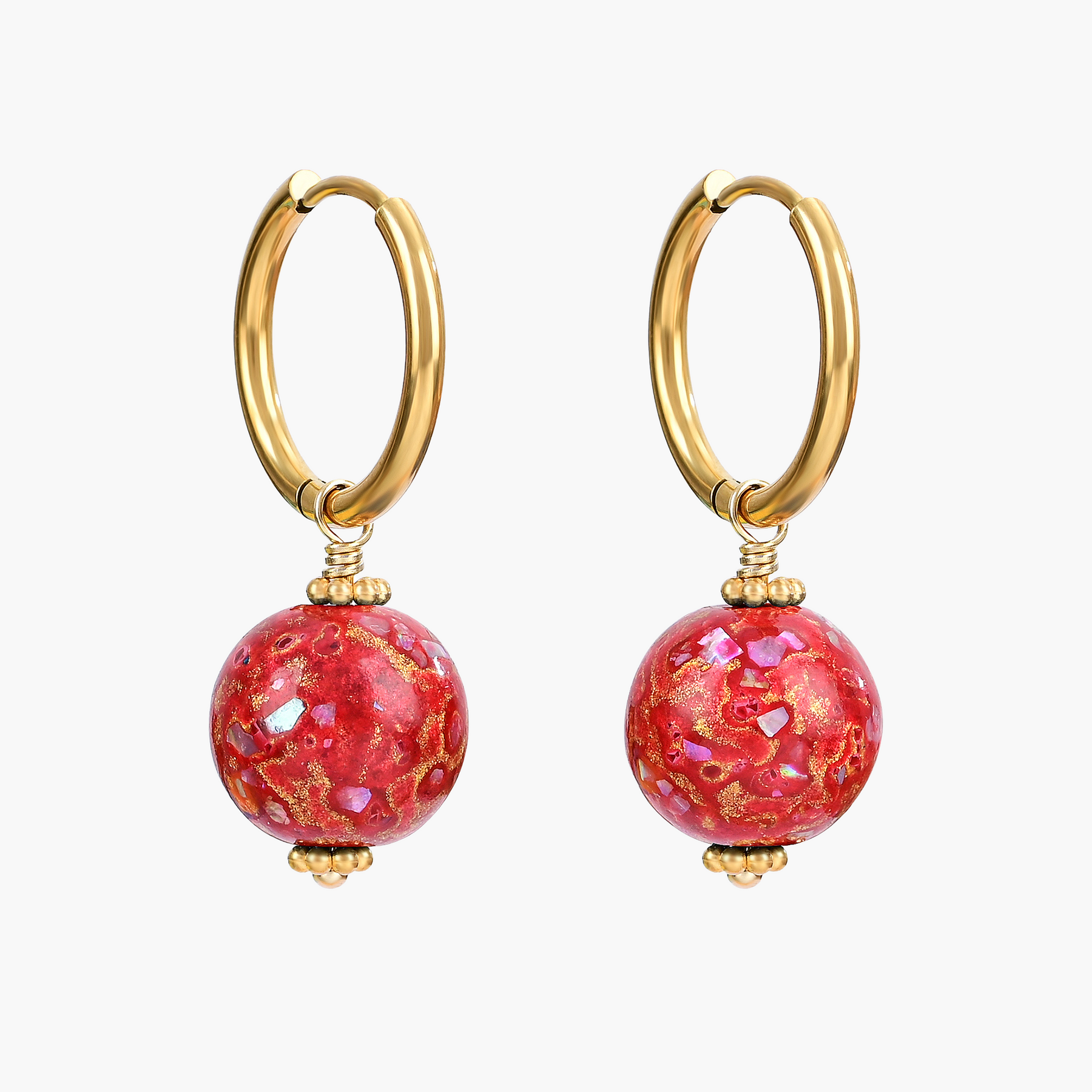 Pendientes de aro con orbe moteado Crimson Orbit