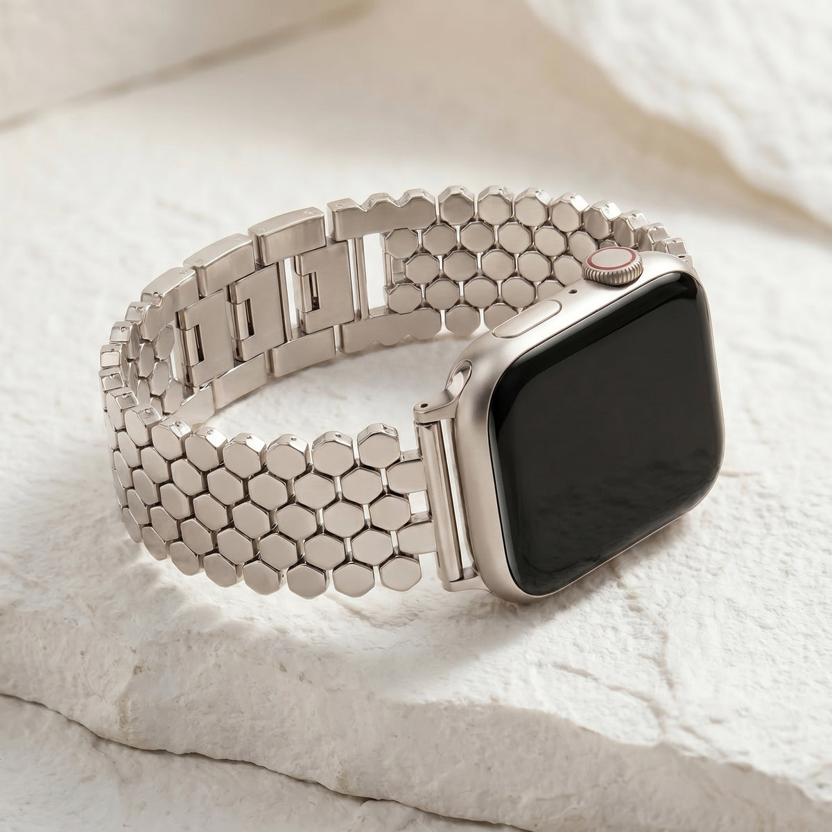Correa de lujo para Apple Watch en panal plateado