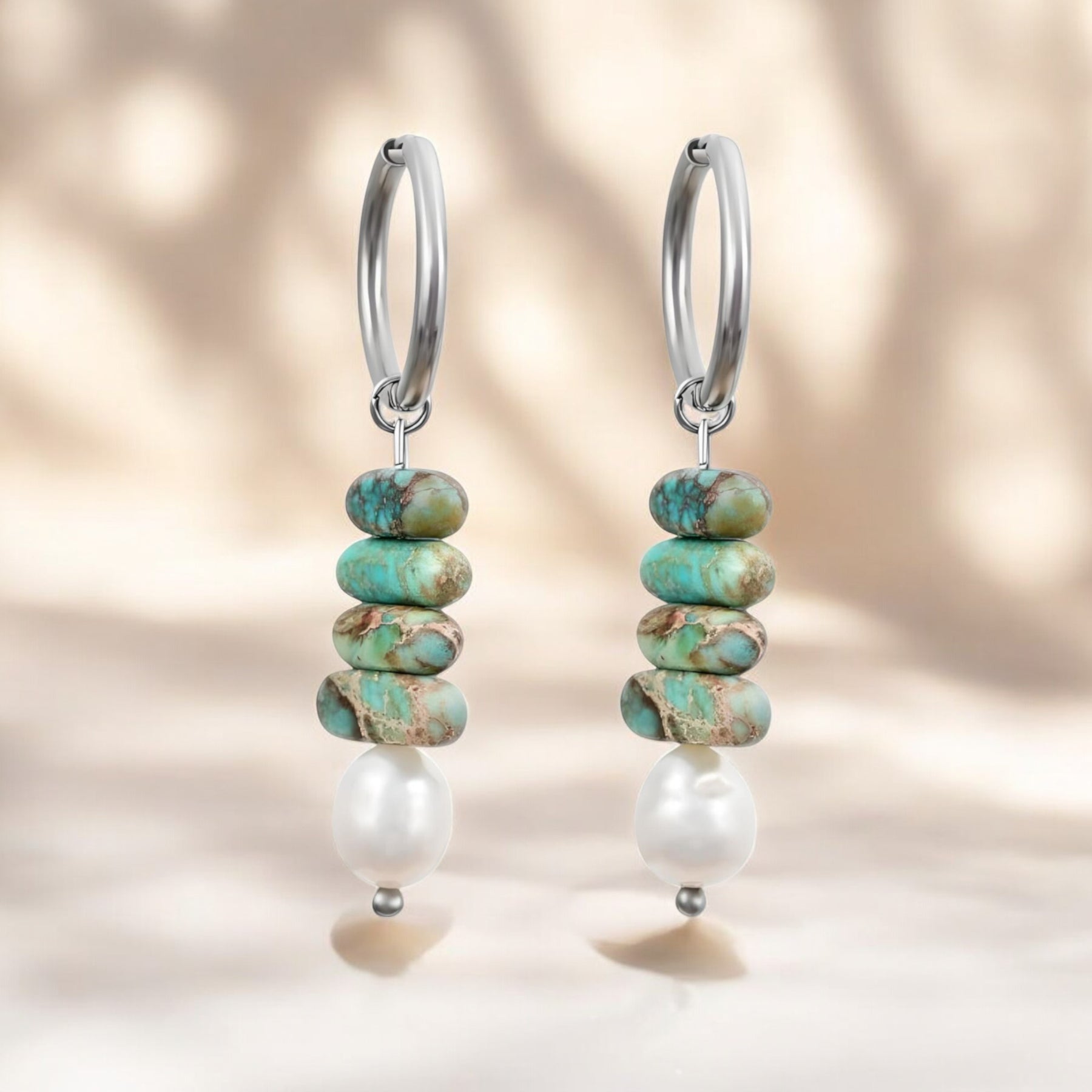 Pendientes de aro Ocean Bliss Pearl y Jaspe Turquesa
