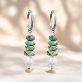 Pendientes de aro Ocean Bliss Pearl y Jaspe Turquesa