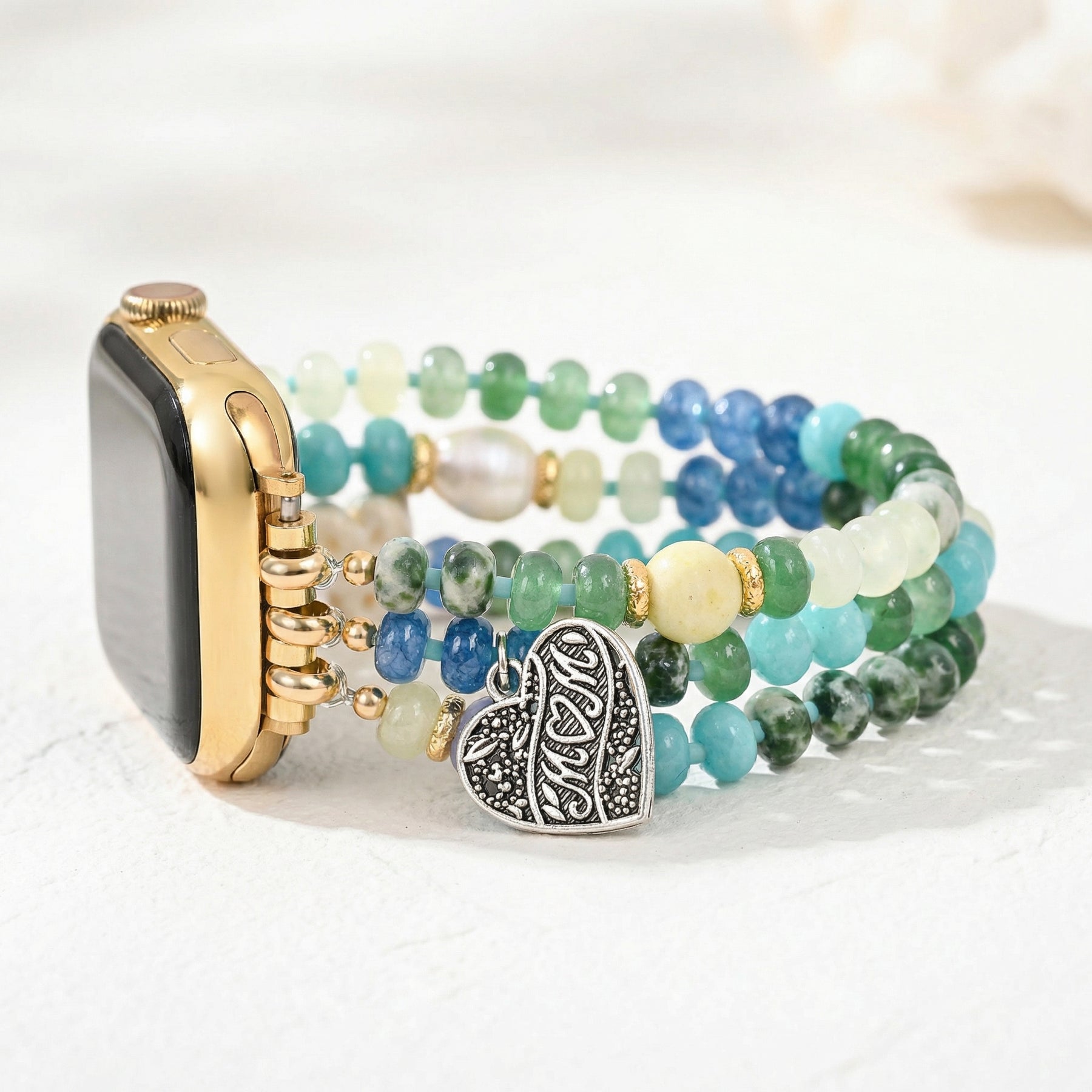 Correa elástica Jade Pearl Love MOM para Apple Watch