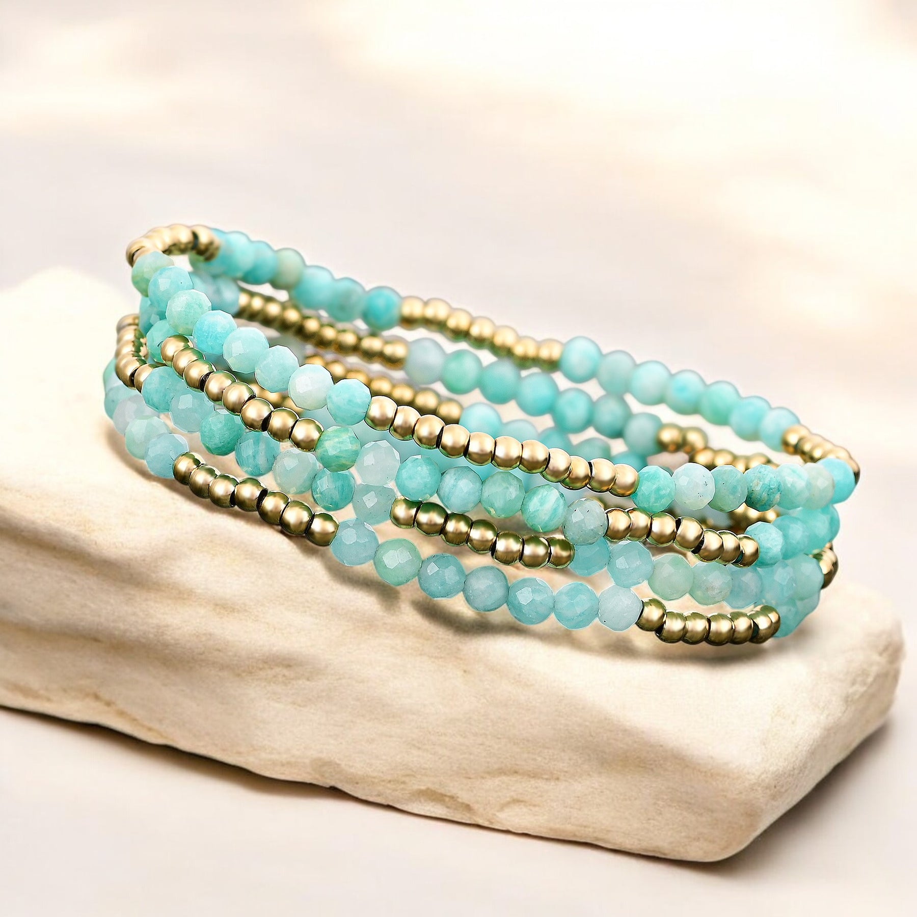Conjunto de Pulseras de Amazonita Brillante