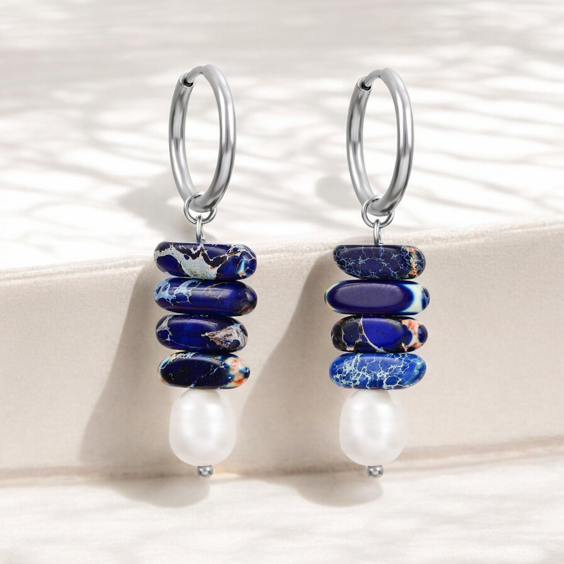 Aros Colgantes de Perla Ocean Bliss y Jaspe Lápiz