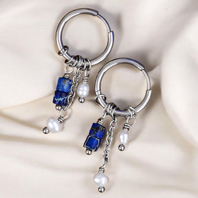 Pendientes de aro de ágata y perla Golden Grace