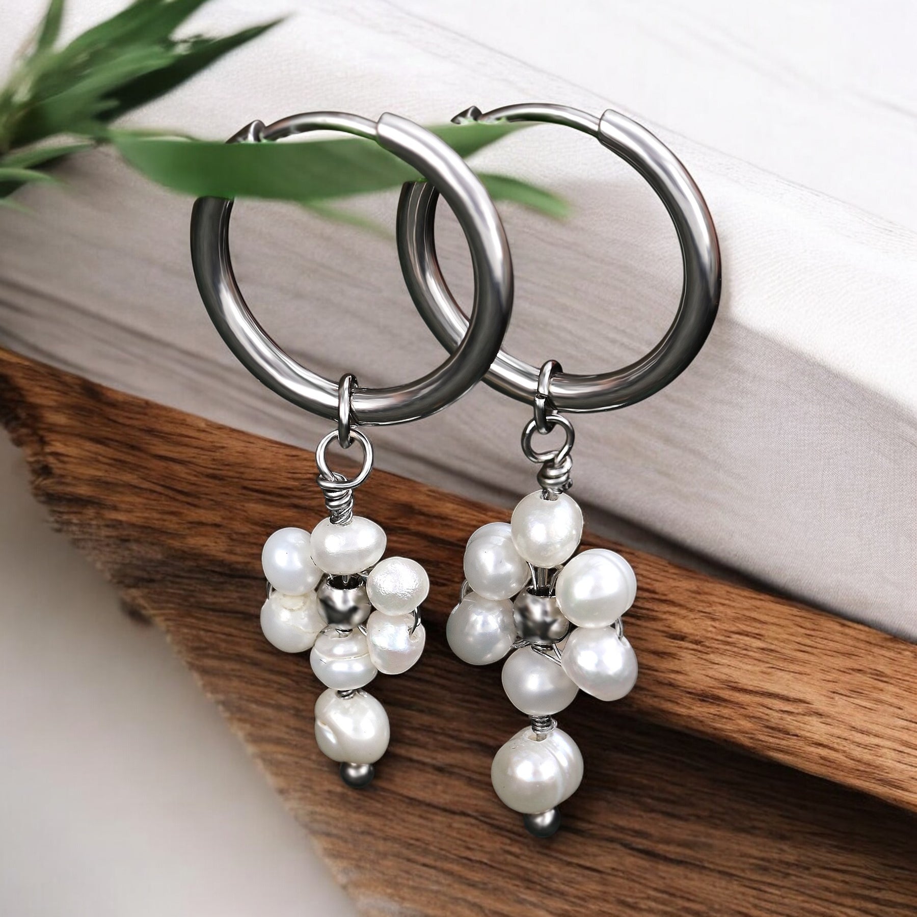 Pendientes de aro de ágata y perla Golden Grace