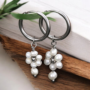 Pendientes de aro de ágata y perla Golden Grace