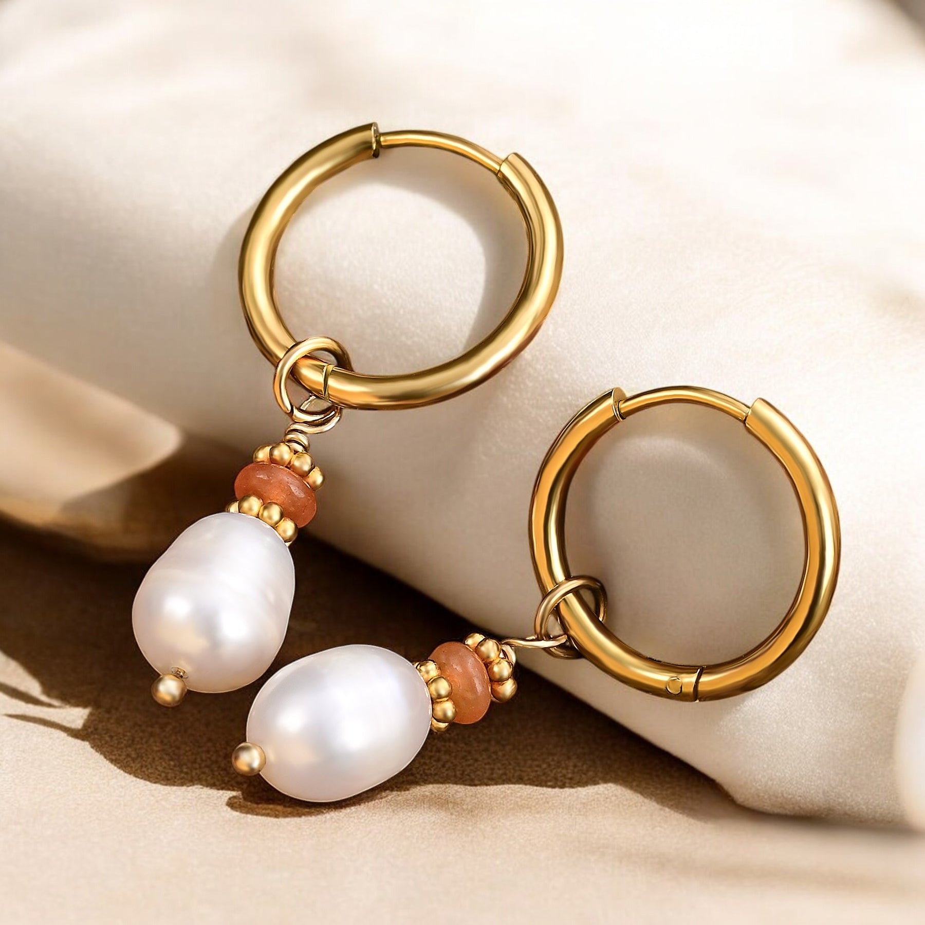 Pendientes de aro Golden Grace Pearl y Ágata Aventurina