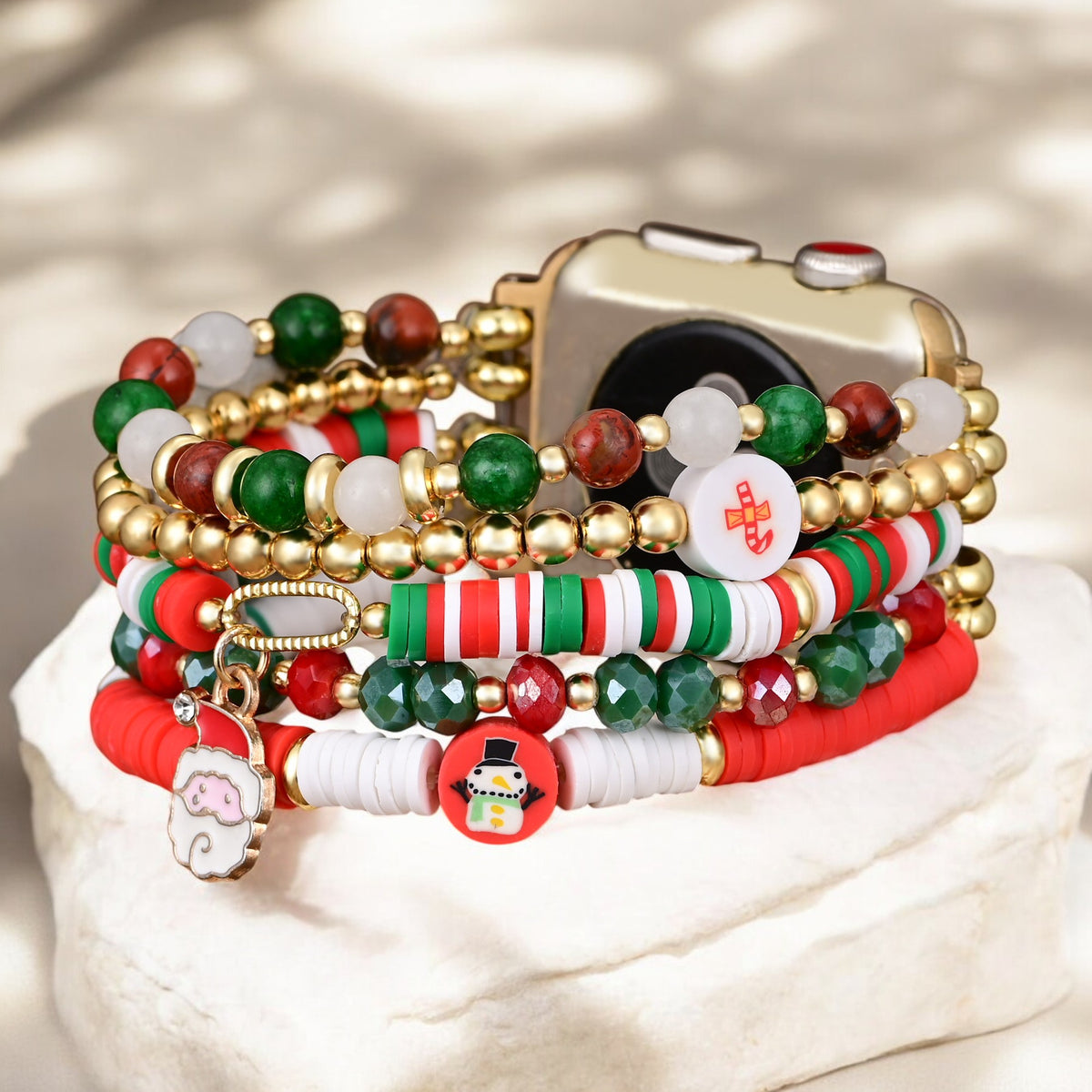 Correa elástica para Apple Watch con diseño de Papá Noel y brillo