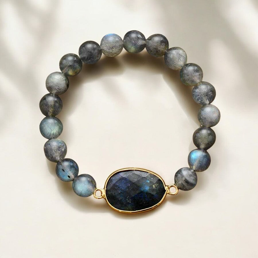 Pulsera de piedra preciosa Labradorita azul