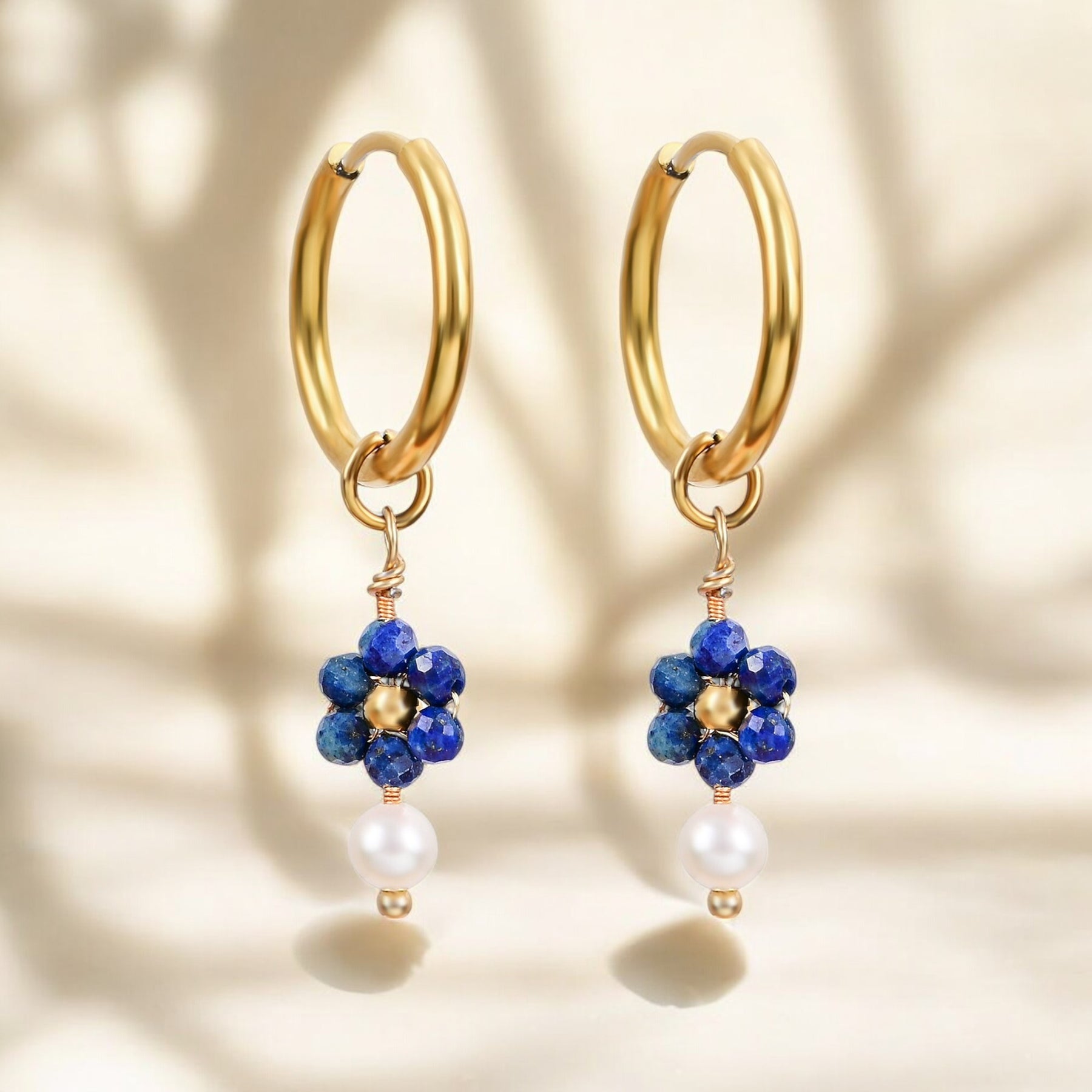 Pendientes de aro con perla Lapis Blossom