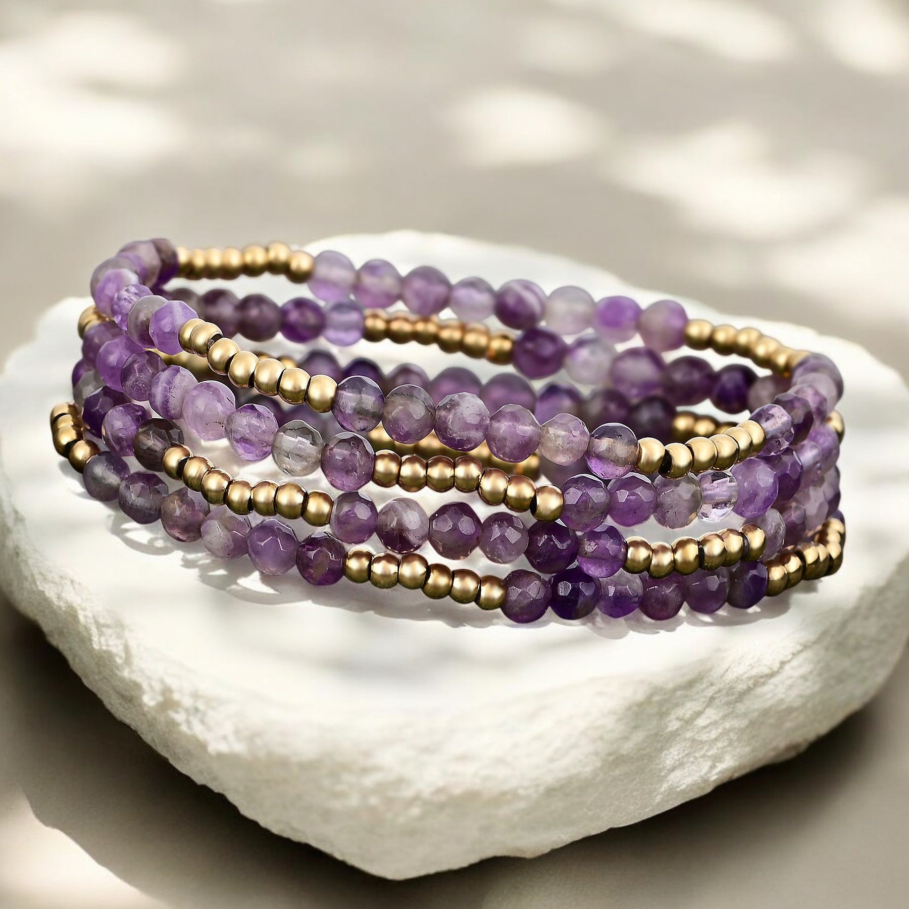 Conjunto de Pulsera Amatista Violeta Dorada