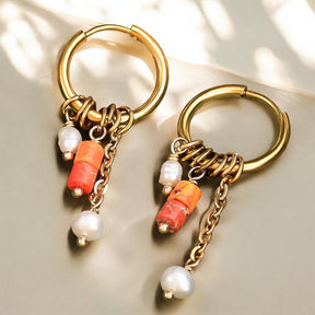 Pendientes de aro con gota de flor de aventurina dorada