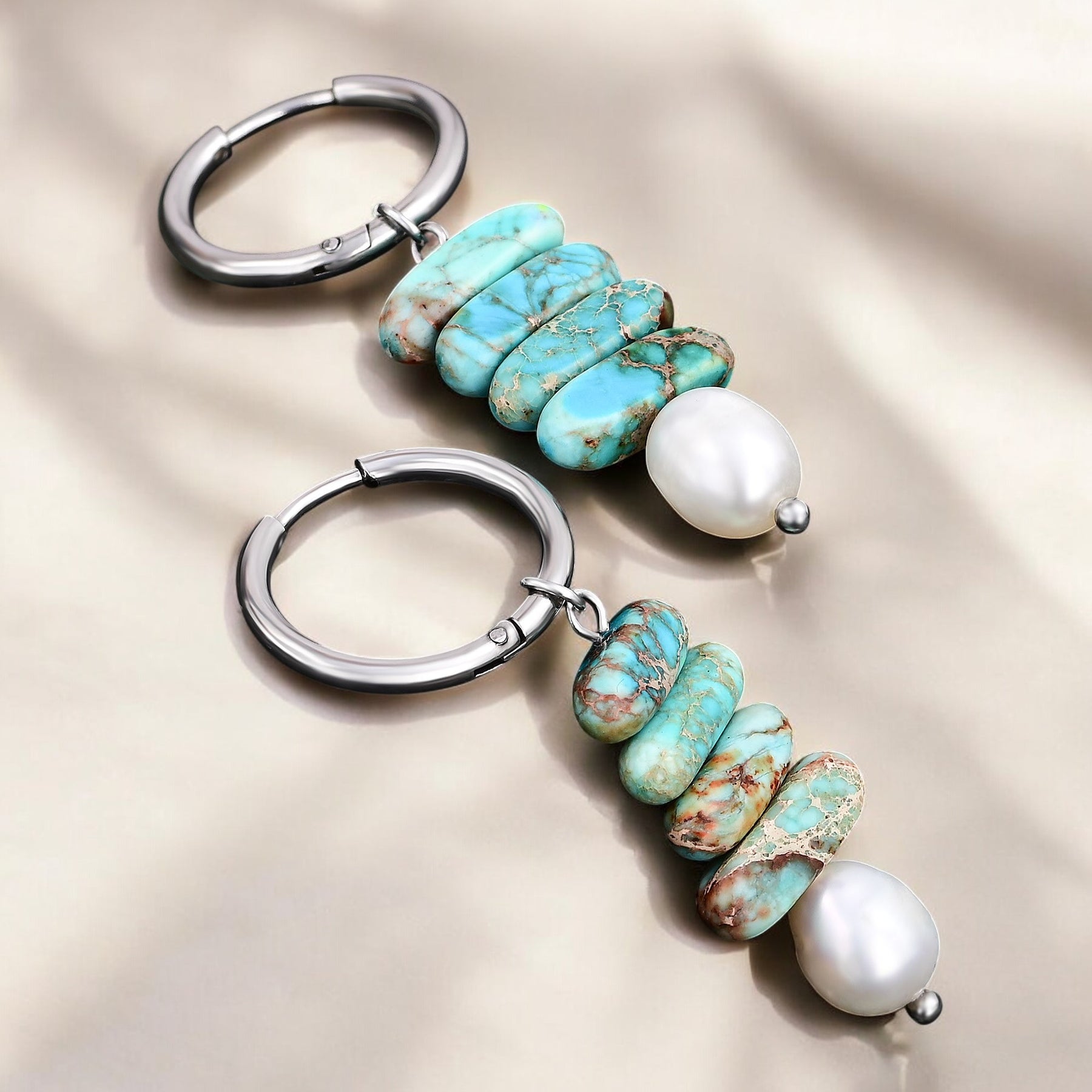 Pendientes de aro Ocean Bliss Pearl y Jaspe Turquesa