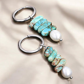 Pendientes de aro Ocean Bliss Pearl y Jaspe Turquesa
